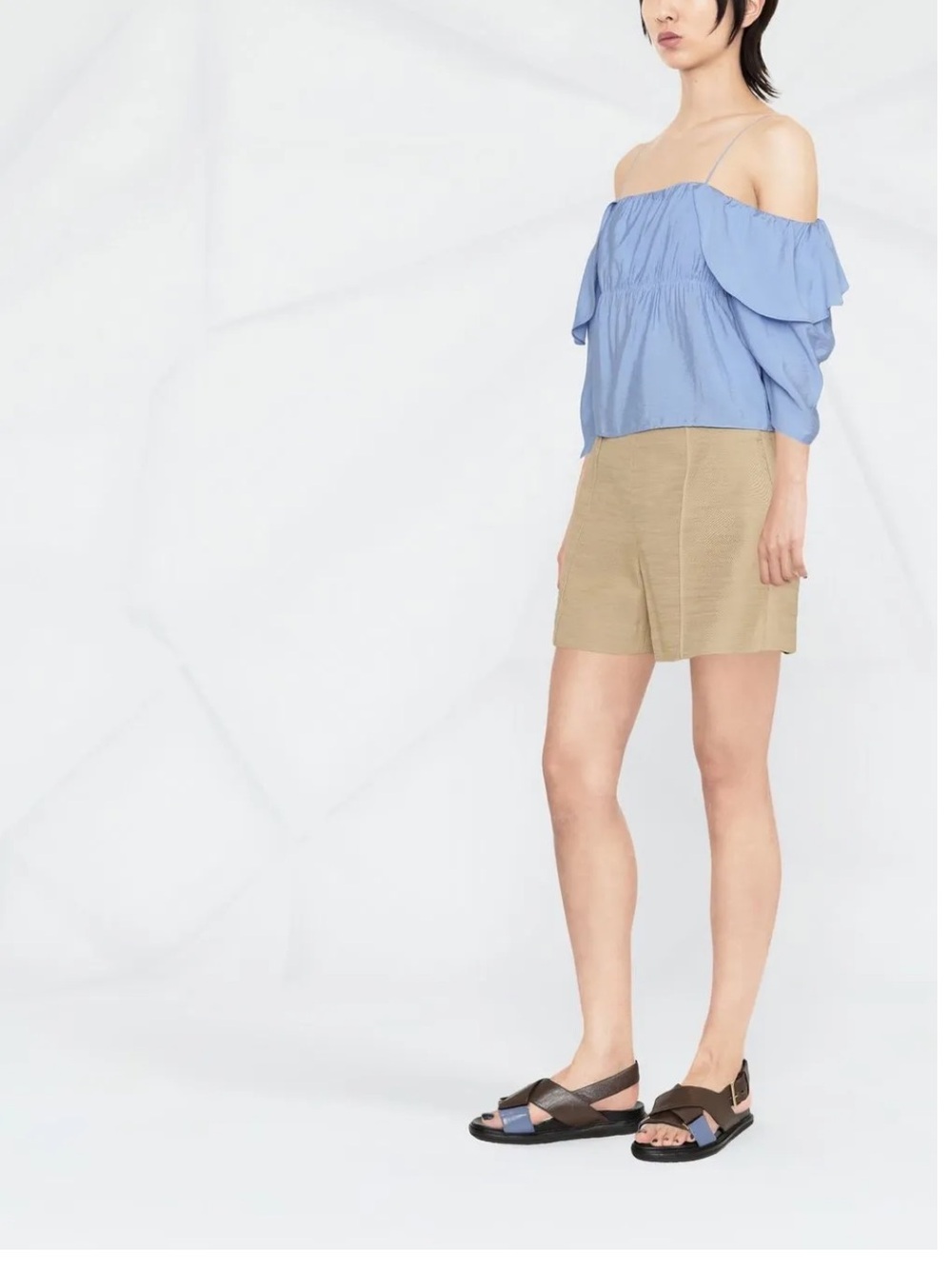 Vince Light Blue Off-Shoulder Ruffle Blouse - Picture 4 of 16